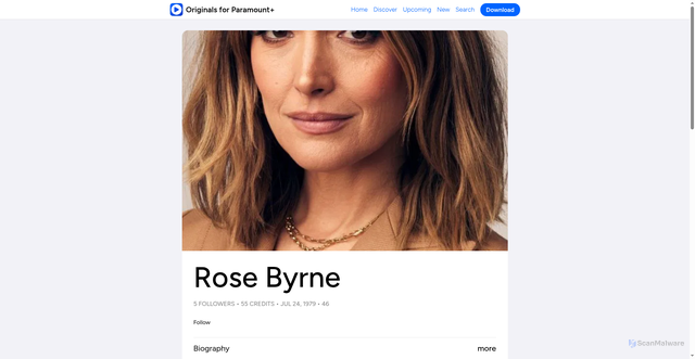 Security scan screenshot of https://paramount.originals.watch/person/20130/rose-byrne