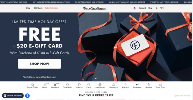 Security scan screenshot of https://freshcleantees.com
