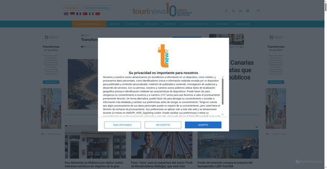 Security scan screenshot of https://www.tourinews.es