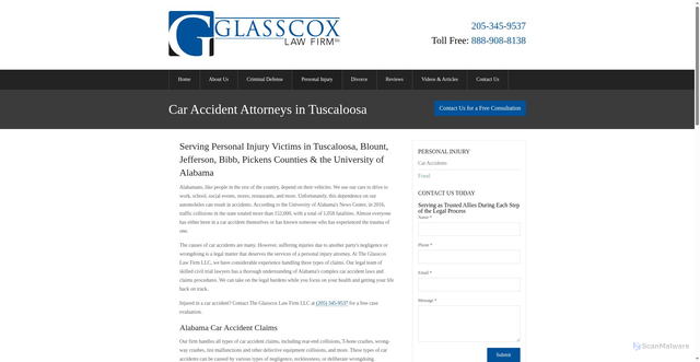 Security scan screenshot of https://www.glasscoxlaw.com/personal-injury/car-accidents