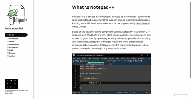 Security scan screenshot of https://notepad-plus-plus.org/