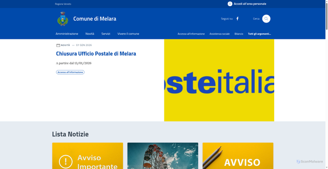 Security scan screenshot of https://comune.melara.ro.it/