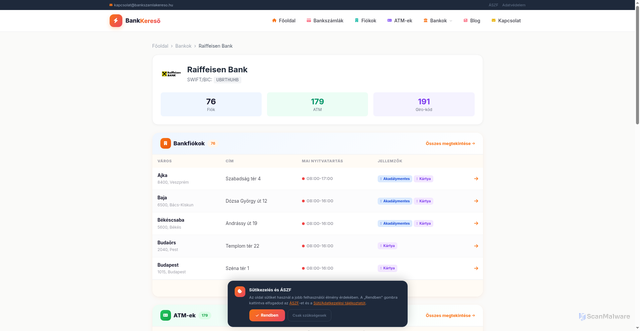 Security scan screenshot of https://bankszamlakereso.hu/bank/raiffeisen-bank