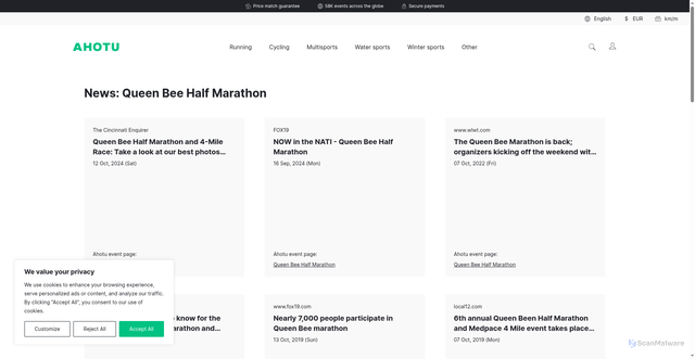 Security scan screenshot of https://www.ahotu.com/news/event//queen-bee-half-marathon