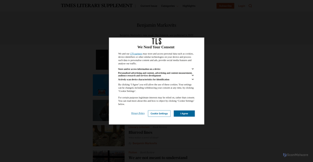 Security scan screenshot of https://www.the-tls.com/authors/benjamin-markovits