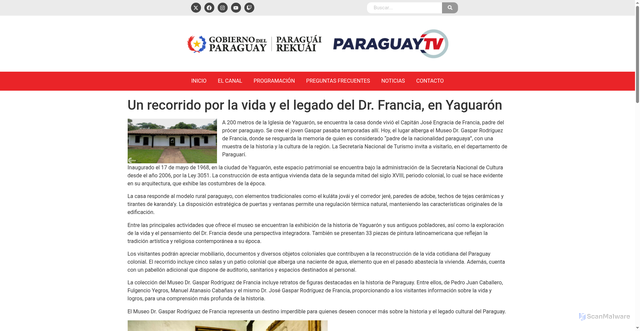 Security scan screenshot of https://www.paraguaytv.gov.py/2025/02/11/un-recorrido-por-la-vida-y-el-legado-del-dr-francia-en-yaguaron/