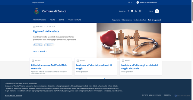 Security scan screenshot of https://www.comune.zanica.bg.it/