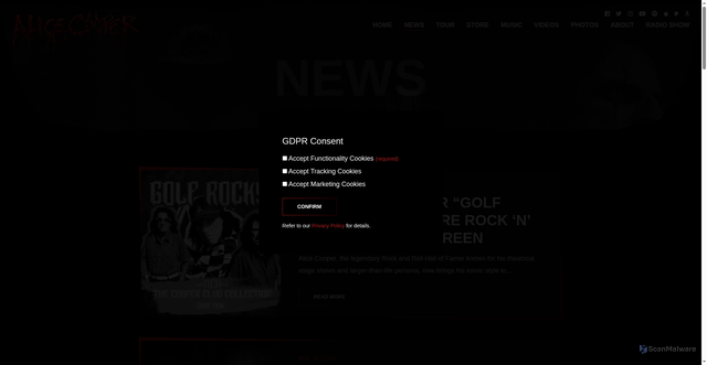 Security scan screenshot of https://alicecooper.com/news/