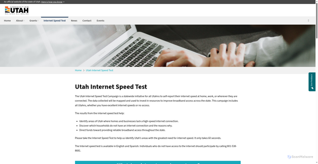 Security scan screenshot of https://connecting.utah.gov/speed-test/