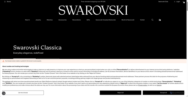 Security scan screenshot of https://www.swarovski.com
