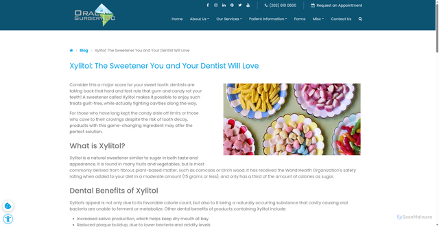 Security scan screenshot of https://www.oralsurgerydc.com/xylitol-the-sweetener-you-and-your-dentist-will-love