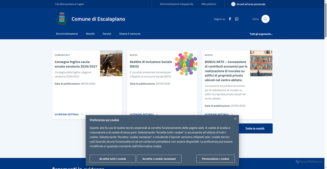 Security scan screenshot of https://www.comune.escalaplano.ca.it