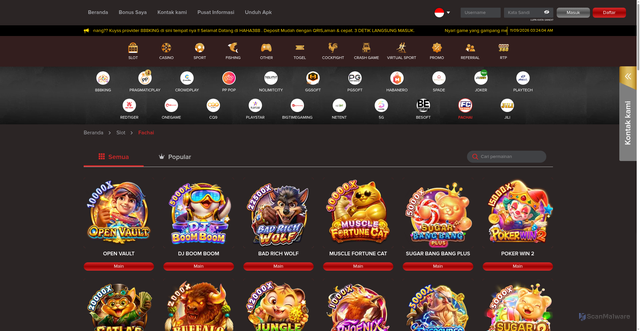 Security scan screenshot of https://haha388lucky.com/games/slot/fachai