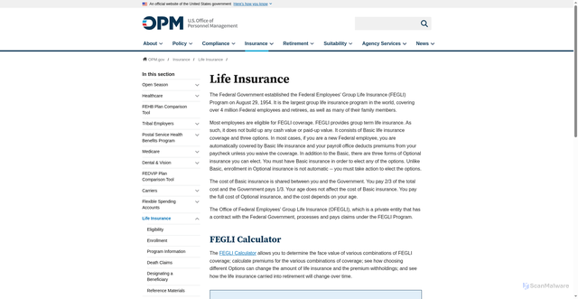 Security scan screenshot of https://www.opm.gov/healthcare-insurance/life-insurance