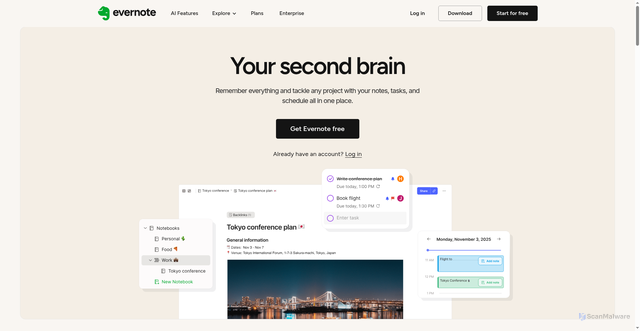 Security scan screenshot of https://www.evernote.com/