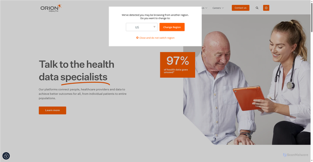 Security scan screenshot of https://orionhealth.com