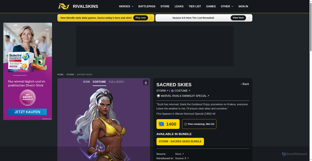 Security scan screenshot of https://rivalskins.com/leaks/storm-summer-skin/