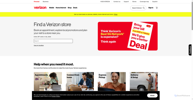 Security scan screenshot of https://www.verizon.com/stores/?CMP=CRM_M_PR_CHG_EM_ACT_26_01_FWA_5GH_PROS_T1