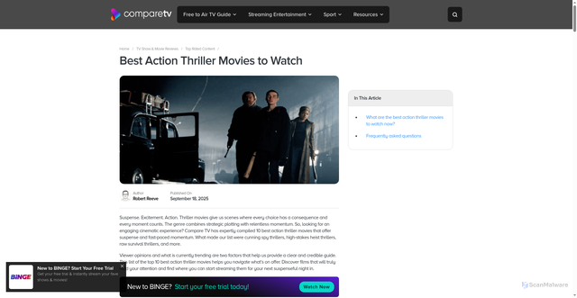 Security scan screenshot of https://www.comparetv.com.au/tv-show-movie-reviews/best-action-thriller-movies-to-watch/