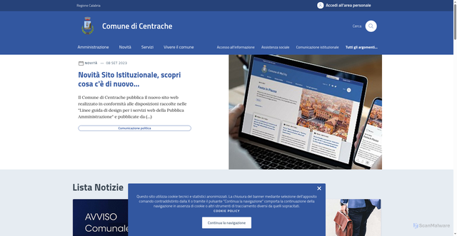 Security scan screenshot of https://comune.centrache.cz.it/