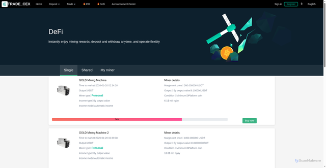 Security scan screenshot of http://trade-cex.com/Orepool/index/Lang/en-us