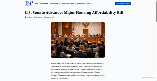Security scan screenshot of https://thewebpress.org/u-s-senate-advances-major-housing-affordability-bill/