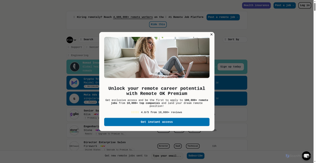 Security scan screenshot of https://remoteok.com