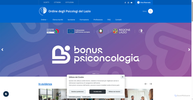 Security scan screenshot of https://www.ordinepsicologilazio.it/