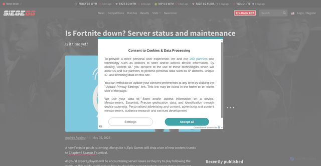 Security scan screenshot of https://siege.gg/news/fortnite-server-status