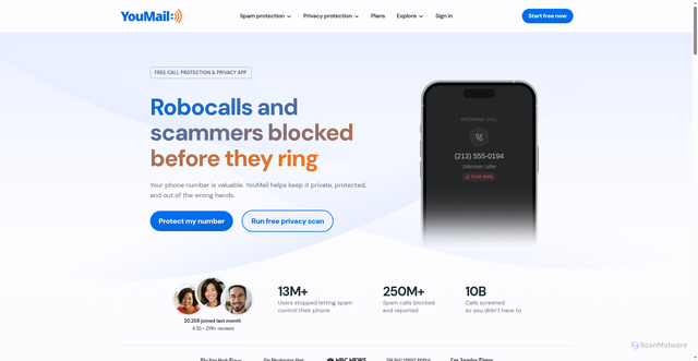 Security scan screenshot of https://www.youmail.com