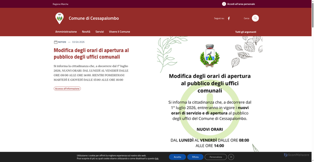 Security scan screenshot of https://www.comune.cessapalombo.mc.it