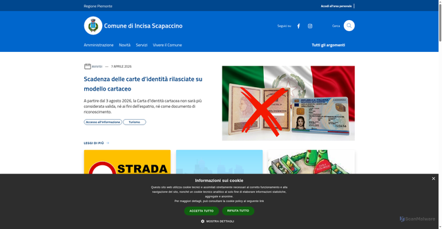 Security scan screenshot of https://www.comune.incisascapaccino.at.it