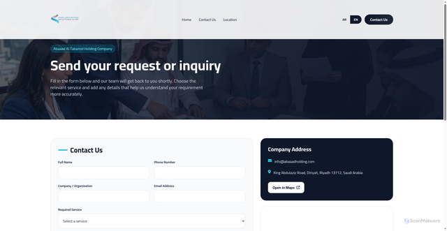 Security scan screenshot of https://abaaadholding.com/contact-en.html