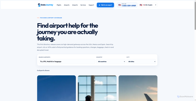 Security scan screenshot of https://statejourney.com/airports/