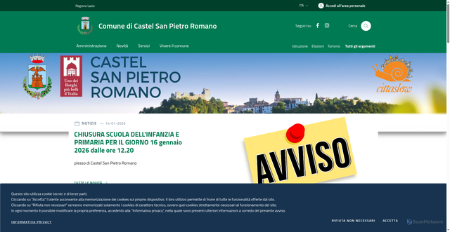 Security scan screenshot of https://www.comune.castelsanpietroromano.rm.it/