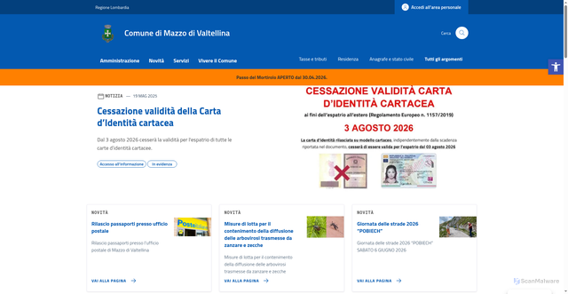 Security scan screenshot of https://www.comune.mazzo.so.it