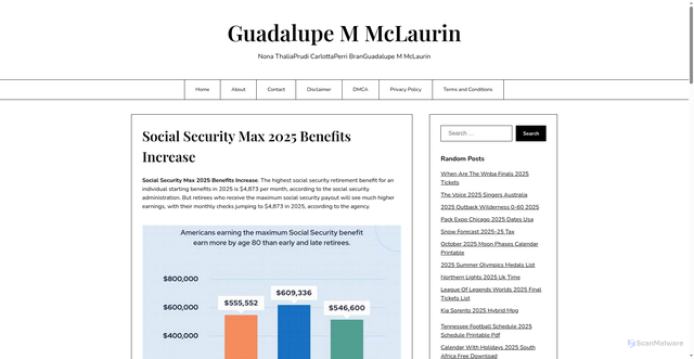 Security scan screenshot of https://guadalupemmclauring.pages.dev/sutdm-social-security-max-2025-benefits-increase-lnwww/