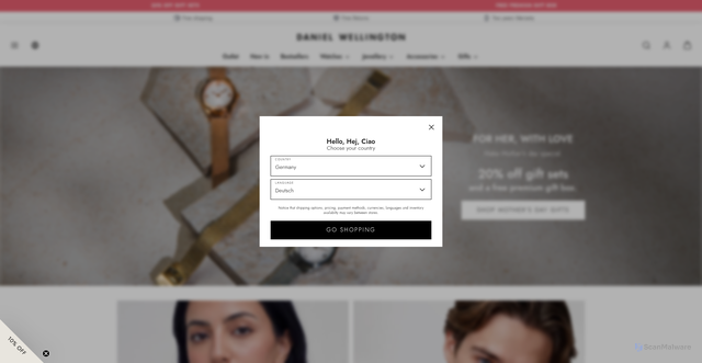 Security scan screenshot of https://www.danielwellington.com