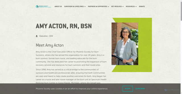 Security scan screenshot of https://www.phoenix-society.org/team/amy-acton