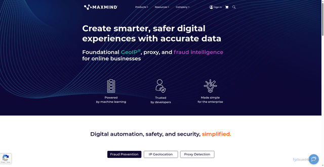 Security scan screenshot of https://www.maxmind.com/