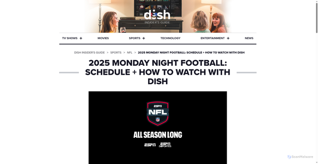 Security scan screenshot of https://www.dish.com/dig/sports/nfl/how-to-watch-monday-night-football-with-dish