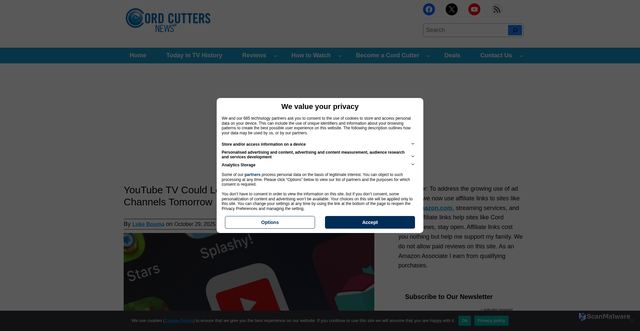Security scan screenshot of https://cordcuttersnews.com/youtube-tv-could-lose-espn-abc-other-disney-channels-tomorrow/