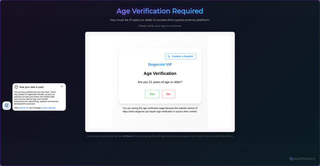 Security scan screenshot of https://dogecoin.vip/news/malone-lam-pleads-guilty-in-245-million-bitcoin-btc-theft-conspiracy?id=20375