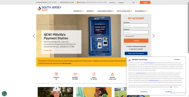 Security scan screenshot of https://southjerseygas.com/