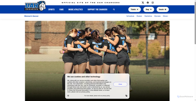 Security scan screenshot of https://uahchargers.com/news/2025/10/23/womens-soccer-chargers-host-west-alabama-on-friday-for-senior-day-at-charger-park.aspx
