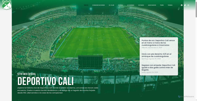 Security scan screenshot of https://www.deportivocali.com.co/