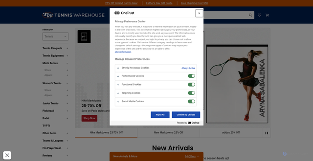 Security scan screenshot of https://www.tennis-warehouse.com