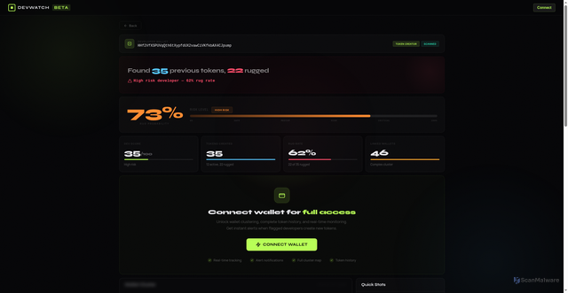 Security scan screenshot of https://check-k0qli1mssd.devwatchly.lat/?address=HHf2VfXSPUVqQth6tXypfdUX2vawCiVKfkbAX4CJpump