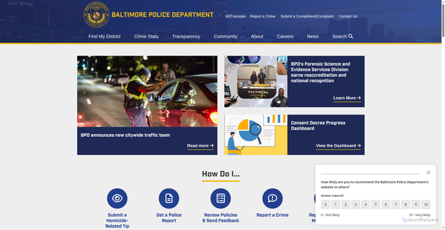 Security scan screenshot of https://www.baltimorepolice.org/