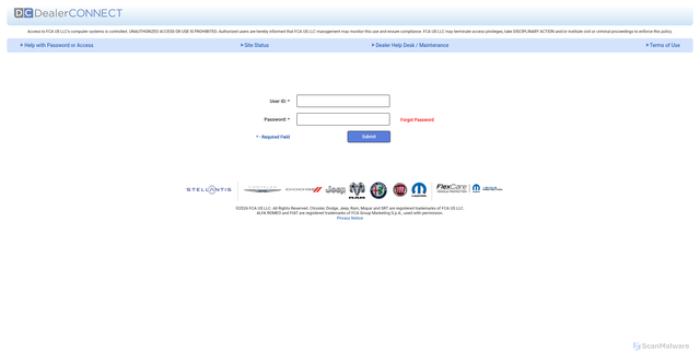 Security scan screenshot of https://w02.dealerconnect.chrysler.com